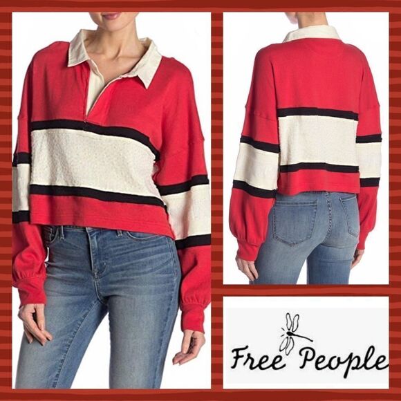 NWT MSRP $128 Free People Party Polo Shirt Women's Size Medium - Picture 1 of 9